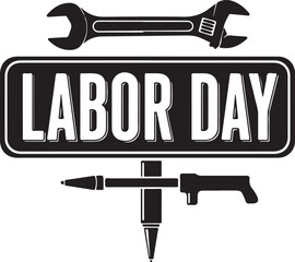 Labor Day text with wrench and jackhammer on white background Keywords: labor day, holiday, text