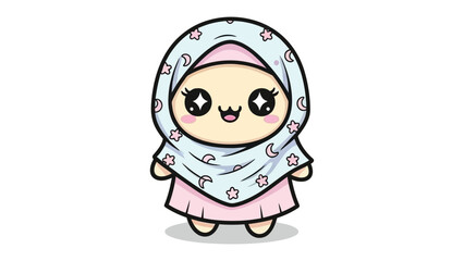 Cute girl with Hijab Illustration: A cute illustration of a young girl wearing a hijab, exuding a sense of innocence and cultural expression.