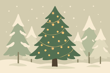 Obraz premium Glowing Tree Celebration. Snowy forest celebration minimalist flat illustration of a tree with glowing lights