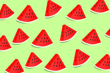 Seamless Watermelon Slice Pattern on Bright Summer Background