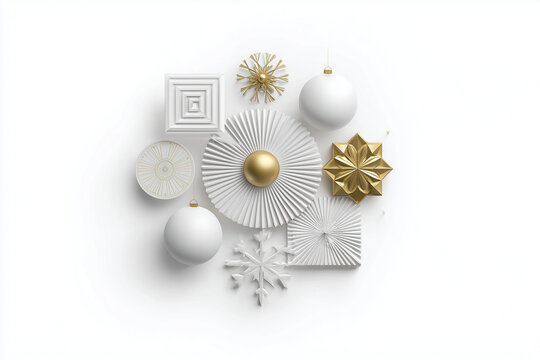 Christmas ornaments, decorative balls in gray and white colors, minimalistic flat design, abstract background, suitable for festive promotions, holiday marketing, social media graphics, and web banner - Powered by Adobe