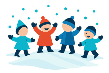 Fototapeta premium Kids' Winter Fun. Winter Fun Kids. Flat minimalist vector illustration of Winter Fun Kids. Simplified