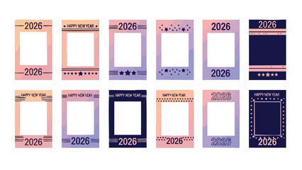 Collection of Happy New Year 2026 photo booth frame templates.