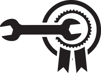 Wrench and gear icon with ribbon award vector illustration