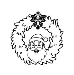 Black silhouette of a Christmas wreath. Vector illustration of a Santa's head.