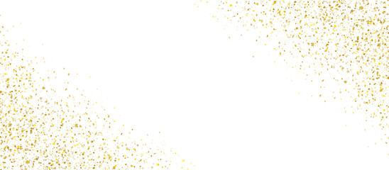 Obraz premium Golden glitter frame, background template with gold confetti, festive sparkle border for celebration, party and elegant design