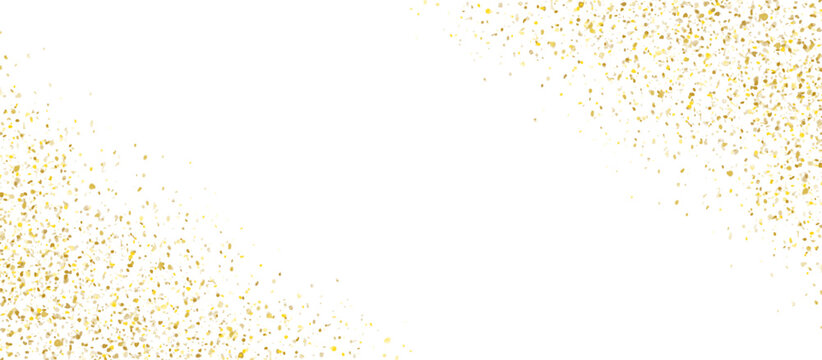 Golden glitter frame, background template with gold confetti, festive sparkle border for celebration, party and elegant design