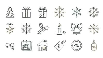 Hand drawn Christmas and winter holiday icon collection set.