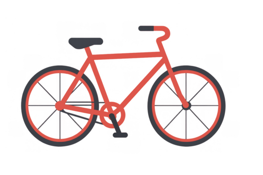 Red bicycle drawing promoting sustainable transport, outdoor activity, and urban mobility. Transparent background is ready for use