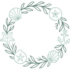 Maritimer Weihnachtskranz mit Muscheln und Anker - Vektor Ornament