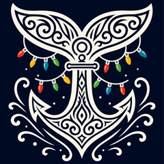 Anker mit Walflosse und Lichterkette - Maritimes Weihnachts Ornament