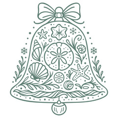 Maritime Weihnachtsglocke mit Muscheln - Ornamentales Vektor Motiv