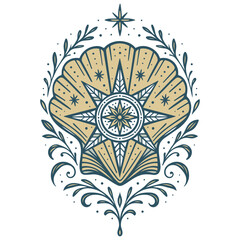 Maritime Weihnachts-Muschel mit Stern - Ornamentales Vektor Motiv