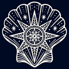 Kosmische Muschel mit Stern - Ornamentales Maritim Vektor Motiv