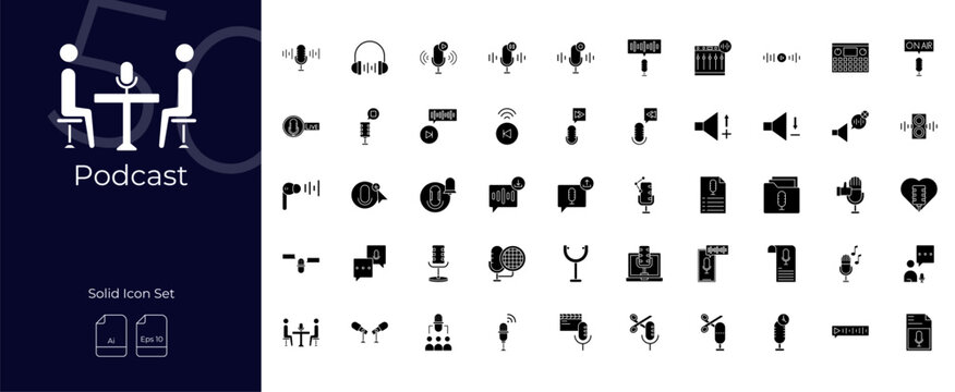 Podcast Solid Editable Icons set