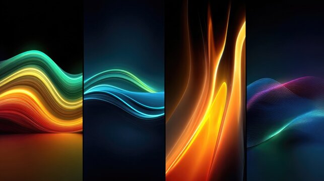 Digital vector backgrounds featuring neon gradients, glowing lines, vibrant color transitions ideal for NFT artworks, presentations, and futuristic graphic designs.