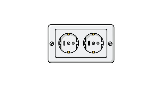 A white double electrical outlet with two sockets on a plain white background.