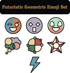 Geometric Futuristic Emoji Set &ndash; 7 Flat Angular Vector Icons