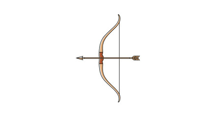 A stylized illustration of a bow and arrow on a white background.