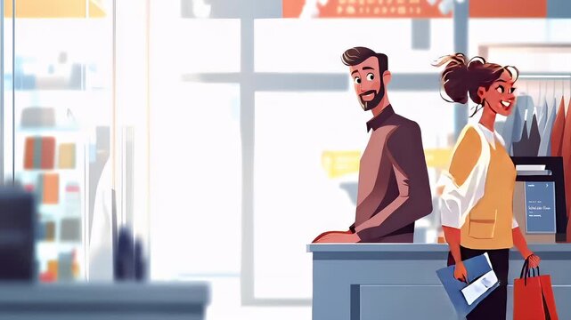 Holiday shopping season. Retail business promotion concept. woman in yellow blouse and red skirt holding blue folder with white paper and pen.