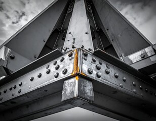 Close-up of metallic construction corner with rivets and visible weathering
