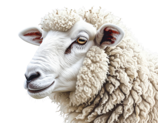 Side-Angled Sheep Farm Portrait with Slight Head Tilt, Isolated PNG