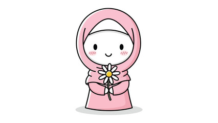 A Simple Blossom: An illustration of a gentle figure in pink with a delicate blossom, evoking a feeling of tranquility and innocence.