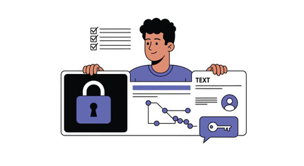 Data privacy security protection concept with man holding padlock key