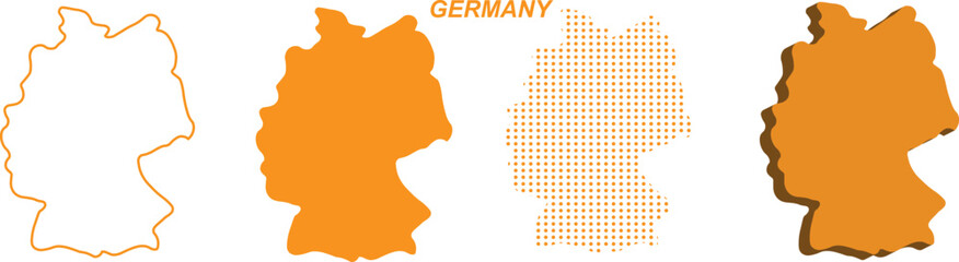 Germany Map Vector Set, European Outline Silhouette Dotted 3D Solid Shapes, Germany Country Infographic Template, Editable EPS Germany Geography