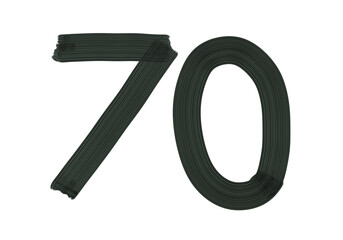 Number Seventy, 70 made with Plaster Rake Brush on transparent background, Digit, Black color, Dark-green color, isolated background, Illustration, Typography, Handmade, Set 0-100