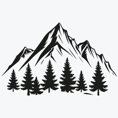 Wilderness mountain with forest silhouette sketch illustration vector