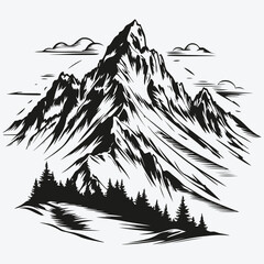 engraved mountain range sketch illustration vector