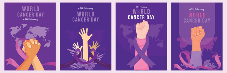 World Cancer Day Poster Set – Purple Awareness Graphics for Advocacy, Merch & Blog Campaigns (4th February)