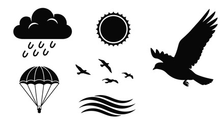 Vector graphic of weather elements and outdoor adventure symbols set