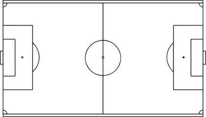 Outline drawing of a standard soccer football field pitch viewed from above