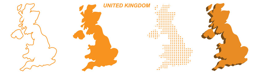 United Kingdom Map Vector Set, European Outline Silhouette Dotted 3D Solid Shapes, UK Country Infographic Template, Editable EPS United Kingdom Geography