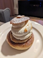semla - traditional swedish pastry with cream and almond paste