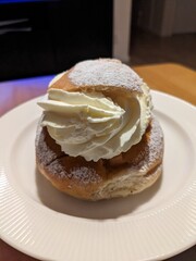semla - traditional swedish pastry with cream and almond paste
