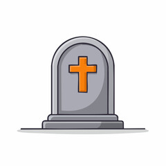 Obraz premium Cartoon gray tombstone with orange cross a religious memorial symbol for remembrance and death