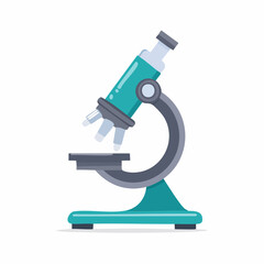 Illustration of a blue and gray microscope, scientific tool for research and learning, laboratory equipment for examination and magnification