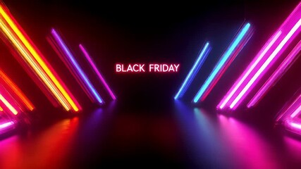 Holiday shopping season. Retail business promotion concept. A neonlit corridor with the words BLACK FRIDAY prominently displayed in the center.