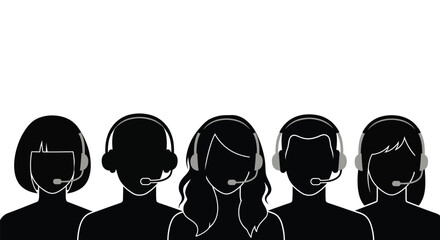 Customer service team support call center agents with headsets vector