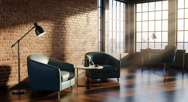 Office Interior Loft Workspace Industrial Design Copy Space