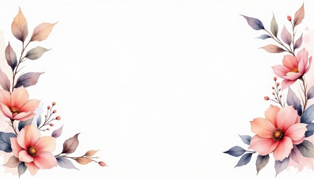 Fototapeta Vibrant watercolor floral frame adorned with pink blooms delicate watercolor illustration featuring beautiful pink flowers artfully arranged in charming frame