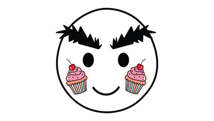 Whimsical Smile: An adorable smiley face with expressive eyebrows and cupcake-adorned cheeks, symbolizing sweetness and joy. 