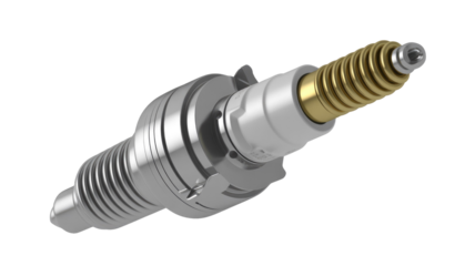 A detailed 3D rendering of a specialized metallic component featuring a golden spiral tip and a white ceramic section, resembling an industrial sensor or probe. background removed