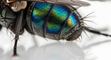 Extreme Macro Shot Iridescent Metallic Fly Abdomen Detailed Structure