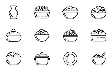 Collection of Food and Kitchenware Icons in Outline Style