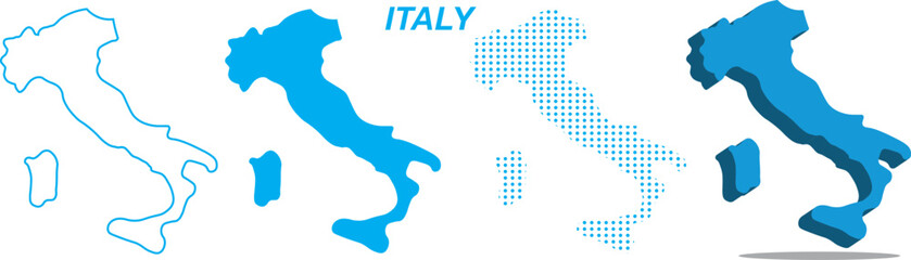 Italy Map Vector Set, European Outline Silhouette Dotted 3D Solid Shapes, Italy Country Infographic Template, Editable EPS Italy Geography
