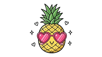 Cute Pineapple: This image features a delightful pineapple adorned with heart-shaped glasses. A fun, and charming illustration. 